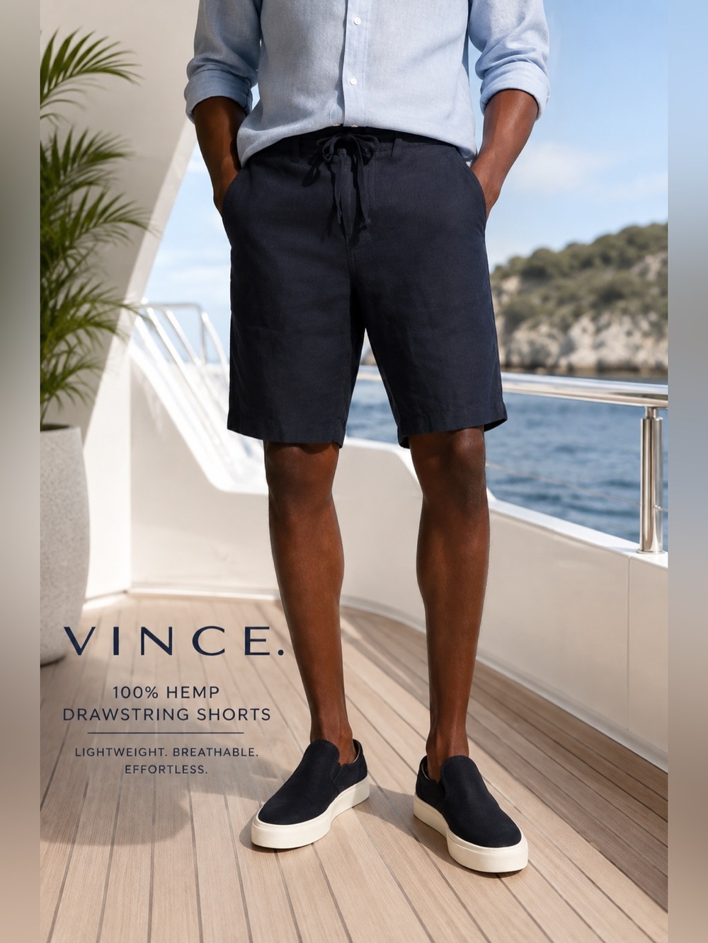Vince 100% Hemp Navy Drawstring Shorts Men’s XXL NWT